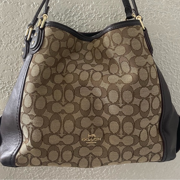 Vintage Y2K Coach Eddie Brown /Tan Signature Shoulder Bag - Picture 3 of 12